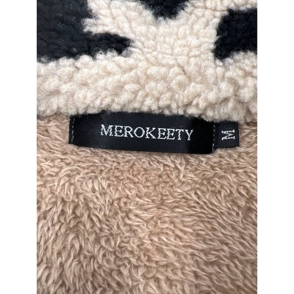 Merokeety Leopard Print Sherpa Fleece Vest Women's sz Medium Sleeveless Jacket - Picture 2 of 7